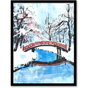 Artery8 Japanese River Bridge in Winter Forest Landscape Living Room Artwork Framed Wall Art Print A4 Artery8 Japanese River Bridge in Winter Forest Landscape Living Room Artwork Framed Wall Art Print A4