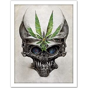 Doppelganger33 LTD Alien Skull With Marijuana Leaf Colour Pencil Illustration Artwork Framed Wall Art Print 18X24 Inch Doppelganger33 LTD Alien Skull With Marijuana Leaf Colour Pencil Illustration Artwork Framed Wall Art Print 18X24 Inch