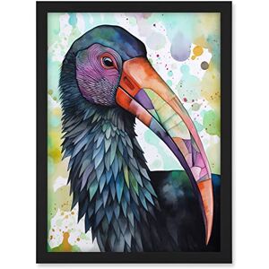 Artery8 Northern Bald Ibis Bird With Multicoloured Beak Folk Art Watercolour Painting Artwork Framed A3 Wall Art Print Artery8 Northern Bald Ibis Bird With Multicoloured Beak Folk Art Watercolour Painting Artwork Framed A3 Wall Art Print