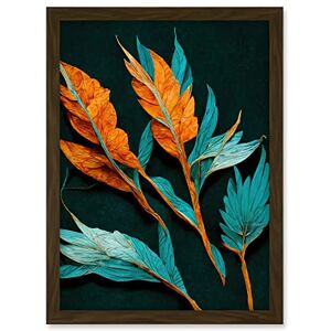 Wee Blue Coo Striking Modern Bright Teal and Orange Detailed Dried Leaves on Black Artwork Framed A3 Wall Art Print Wee Blue Coo Striking Modern Bright Teal and Orange Detailed Dried Leaves on Black Artwork Framed A3 Wall Art Print
