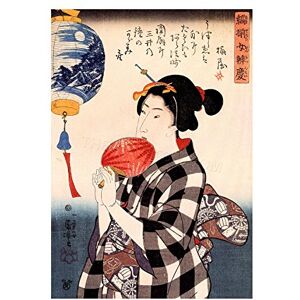 Wee Blue Coo Painting Woman Fan Geisha Utagawa Kuniyoshi Japan Wall Art Print Wee Blue Coo Painting Woman Fan Geisha Utagawa Kuniyoshi Japan Wall Art Print