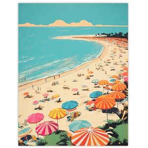 Wee Blue Coo Sun Sand Sea Cove Busy Beach Coastal Landscape Aqua Orange Pink Bright Painting Extra Large XL Wall Art Poster Print Wee Blue Coo Sun Sand Sea Cove Busy Beach Coastal Landscape Aqua Orange Pink Bright Painting Extra Large XL Wall Art Poster Print