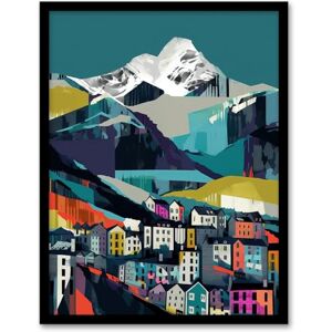 Wee Blue Coo Life Beneath the Summit Colourful Artwork Townscape by Alpine Mountains Landscape Artwork Framed Wall Art Print A4 Wee Blue Coo Life Beneath the Summit Colourful Artwork Townscape by Alpine Mountains Landscape Artwork Framed Wall Art Print A4