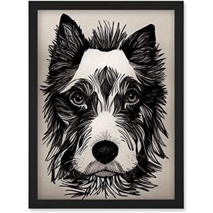 Wee Blue Coo Cute Border Collie Face Portrait Ink Line Drawing Black White Monochrome Artwork Framed Wall Art Print A4 Wee Blue Coo Cute Border Collie Face Portrait Ink Line Drawing Black White Monochrome Artwork Framed Wall Art Print A4