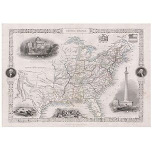 Wee Blue Coo Map 1850 Tallis Map United States USA Vintage Wall Art Print Wee Blue Coo Map 1850 Tallis Map United States USA Vintage Wall Art Print