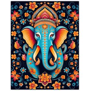 Artery8 Decorated Indian Elephant with Flower Pattern Vibrant Blue Orange Hindu Floral Design Extra Large XL Wall Art Poster Print Artery8 Decorated Indian Elephant with Flower Pattern Vibrant Blue Orange Hindu Floral Design Extra Large XL Wall Art Poster Print