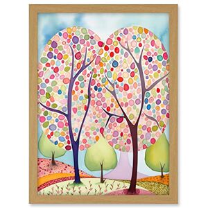 Artery8 Two Trees Blooming In Spring Folk Art Watercolour Painting Artwork Framed A3 Wall Art Print Artery8 Two Trees Blooming In Spring Folk Art Watercolour Painting Artwork Framed A3 Wall Art Print