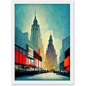 Doppelganger33 LTD Broadway New York City Cityscape In Blue And Red Artwork Framed Wall Art Print A4 Doppelganger33 LTD Broadway New York City Cityscape In Blue And Red Artwork Framed Wall Art Print A4