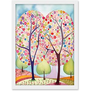 Artery8 Two Trees Blooming In Spring Folk Art Watercolour Painting Artwork Framed A3 Wall Art Print Artery8 Two Trees Blooming In Spring Folk Art Watercolour Painting Artwork Framed A3 Wall Art Print