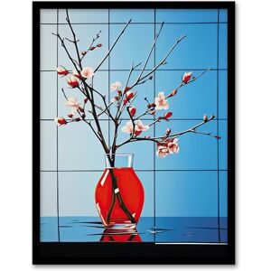 Artery8 Cherry Blossom Branch in Vase Floral Artwork Blue Red Glass Table Reflections Flower Blooms by Window Artwork Framed Wall Art Print A4 Artery8 Cherry Blossom Branch in Vase Floral Artwork Blue Red Glass Table Reflections Flower Blooms by Window Artwork Framed Wall Art Print A4