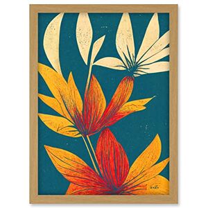 Doppelganger33 LTD Abstract Tropical Leaf Linocut Flowers Blue Gold Artwork Framed A3 Wall Art Print Doppelganger33 LTD Abstract Tropical Leaf Linocut Flowers Blue Gold Artwork Framed A3 Wall Art Print