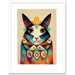 Wee Blue Coo Quirky Boho Abstract Modern Shaman Guru Cat Artwork Framed Wall Art Print 12X16 Inch Wee Blue Coo Quirky Boho Abstract Modern Shaman Guru Cat Artwork Framed Wall Art Print 12X16 Inch