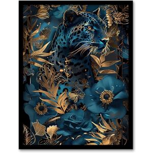 Artery8 Elegant Cheetah With Blue Gold Jungle Flowers Living Room Artwork Framed Wall Art Print A4 Artery8 Elegant Cheetah With Blue Gold Jungle Flowers Living Room Artwork Framed Wall Art Print A4
