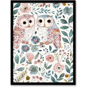Artery8 Cute Owl Couple Pastel Colour Floral Watercolour Living Room Artwork Framed Wall Art Print A4 Artery8 Cute Owl Couple Pastel Colour Floral Watercolour Living Room Artwork Framed Wall Art Print A4