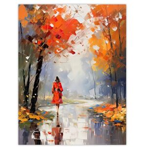 Artery8 Autumn Walk Oil Painting Palette Knife Orange Red Blue Woman Walking Through Park Extra Large XL Wall Art Poster Print Artery8 Autumn Walk Oil Painting Palette Knife Orange Red Blue Woman Walking Through Park Extra Large XL Wall Art Poster Print