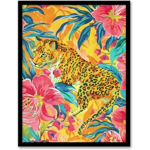 Artery8 Leopard in Pink Lily Jungle Vibrant Painting For Living Room Artwork Framed Wall Art Print 18X24 Inch Artery8 Leopard in Pink Lily Jungle Vibrant Painting For Living Room Artwork Framed Wall Art Print 18X24 Inch