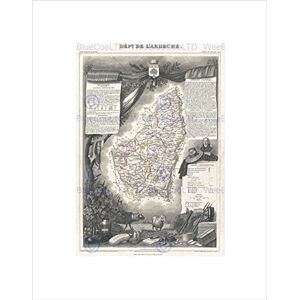 Wee Blue Coo Map Illustrated Antique Levasseur L'ardeche Wall Art Print Wee Blue Coo Map Illustrated Antique Levasseur L'ardeche Wall Art Print