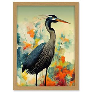Wee Blue Coo Heron Bird in Abstract Flower Field Colourful Teal Orange Navy Illustration Artwork Framed A3 Wall Art Print Wee Blue Coo Heron Bird in Abstract Flower Field Colourful Teal Orange Navy Illustration Artwork Framed A3 Wall Art Print