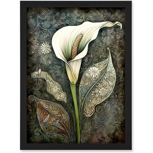 Artery8 Calla Lily Flower Bloom with Batik Style Patterns Artwork Framed Wall Art Print A4 Artery8 Calla Lily Flower Bloom with Batik Style Patterns Artwork Framed Wall Art Print A4