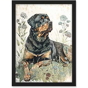 Artery8 Rottweiler Dog Lying in Wildflowers Bright Watercolour Illustration Artwork Framed A3 Wall Art Print Artery8 Rottweiler Dog Lying in Wildflowers Bright Watercolour Illustration Artwork Framed A3 Wall Art Print