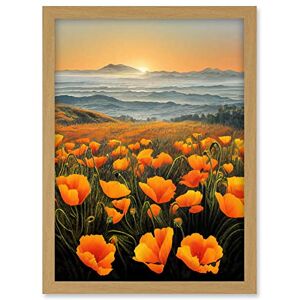 Doppelganger33 LTD Shoreline California Poppies At Sunrise Painting Artwork Framed A3 Wall Art Print Doppelganger33 LTD Shoreline California Poppies At Sunrise Painting Artwork Framed A3 Wall Art Print