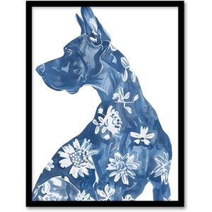 Artery8 Dog Lover Blue Great Dane with Floral Pattern Living Room Artwork Framed Wall Art Print A4 Artery8 Dog Lover Blue Great Dane with Floral Pattern Living Room Artwork Framed Wall Art Print A4