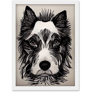 Wee Blue Coo Cute Border Collie Face Portrait Ink Line Drawing Black White Monochrome Artwork Framed Wall Art Print A4 Wee Blue Coo Cute Border Collie Face Portrait Ink Line Drawing Black White Monochrome Artwork Framed Wall Art Print A4