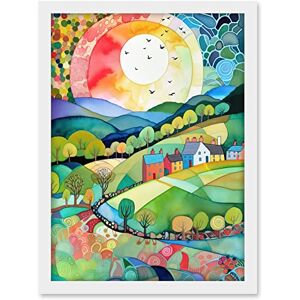 Artery8 Rural Landscape English Countryside Sunrise Folk Art Watercolour Painting Artwork Framed A3 Wall Art Print Artery8 Rural Landscape English Countryside Sunrise Folk Art Watercolour Painting Artwork Framed A3 Wall Art Print