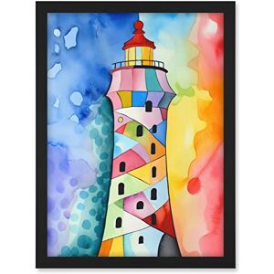 Artery8 Lighthouse Concept With Rainbow Colour Sky Folk Art Watercolour Painting Artwork Framed A3 Wall Art Print Artery8 Lighthouse Concept With Rainbow Colour Sky Folk Art Watercolour Painting Artwork Framed A3 Wall Art Print