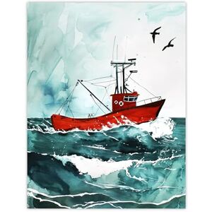 Artery8 Red Fishing Boat at Sea Nautical Watercolour Bathroom Toilet Large Wall Art Poster Print Thick Paper 18X24 Inch Artery8 Red Fishing Boat at Sea Nautical Watercolour Bathroom Toilet Large Wall Art Poster Print Thick Paper 18X24 Inch