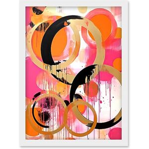 Artery8 Abstract Circles Oil Painting Bright Pink Orange Gold Black Geometric Drip Paint Artwork Framed Wall Art Print A4 Artery8 Abstract Circles Oil Painting Bright Pink Orange Gold Black Geometric Drip Paint Artwork Framed Wall Art Print A4