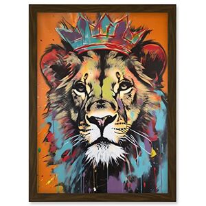 Artery8 Lion Wearing Crown Jungle King Animal Portrait Artwork Framed Wall Art Print A4 Artery8 Lion Wearing Crown Jungle King Animal Portrait Artwork Framed Wall Art Print A4