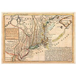 Wee Blue Coo Map 1729 Moll New York New England First Postal Map Wall Art Print Wee Blue Coo Map 1729 Moll New York New England First Postal Map Wall Art Print