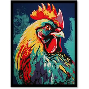 Artery8 Cockerel Rooster Chicken Hen Screenprint Red Yellow Turquoise Vibrant Bold Bright Colourful Painting Artwork Framed Wall Art Print A4 Artery8 Cockerel Rooster Chicken Hen Screenprint Red Yellow Turquoise Vibrant Bold Bright Colourful Painting Artwork Framed Wall Art Print A4