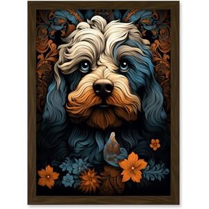 Artery8 Cockapoo Dog with Flower Patterns Art Nouveau Artwork Orange Blue Floral Portrait Design Artwork Framed A3 Wall Art Print Artery8 Cockapoo Dog with Flower Patterns Art Nouveau Artwork Orange Blue Floral Portrait Design Artwork Framed A3 Wall Art Print