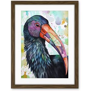 Artery8 Northern Bald Ibis Bird With Multicoloured Beak Folk Art Watercolour Painting Artwork Framed Wall Art Print 18X24 Inch Artery8 Northern Bald Ibis Bird With Multicoloured Beak Folk Art Watercolour Painting Artwork Framed Wall Art Print 18X24 Inch
