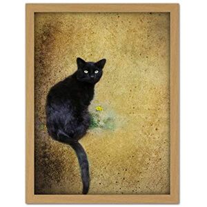 Wee Blue Coo Black Cat Yellow Flower Artwork Framed Wall Art Print 18X24 Inch Wee Blue Coo Black Cat Yellow Flower Artwork Framed Wall Art Print 18X24 Inch
