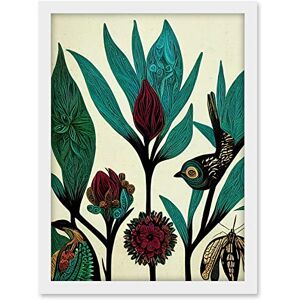 Wee Blue Coo Abstract Folk Art Leaves Flowers Birds Vintage Style Green Burgundy Cream Black Artwork Framed A3 Wall Art Print Wee Blue Coo Abstract Folk Art Leaves Flowers Birds Vintage Style Green Burgundy Cream Black Artwork Framed A3 Wall Art Print