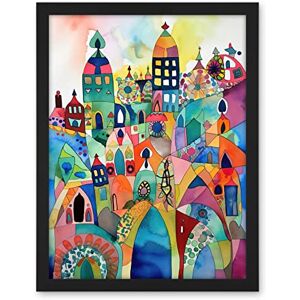 Artery8 Cityscape Abstract Folk Art Vibrant Multicoloured Watercolour Painting Artwork Framed Wall Art Print 18X24 Inch Artery8 Cityscape Abstract Folk Art Vibrant Multicoloured Watercolour Painting Artwork Framed Wall Art Print 18X24 Inch
