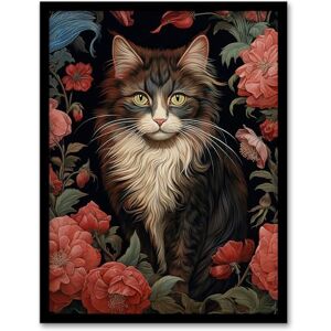 Artery8 Stylish Maine Coon Cat In Pink Flower Garden Floral Design Illustration Artwork Framed Wall Art Print A4 Artery8 Stylish Maine Coon Cat In Pink Flower Garden Floral Design Illustration Artwork Framed Wall Art Print A4