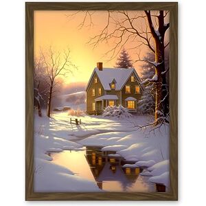 Artery8 Sunrise Winter Cottage Landscape Oil Painting Snowy Countryside Snow Lake Trees Artwork Framed Wall Art Print 18X24 Inch Artery8 Sunrise Winter Cottage Landscape Oil Painting Snowy Countryside Snow Lake Trees Artwork Framed Wall Art Print 18X24 Inch