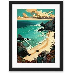 Artery8 Porthcurno Sandy Beach Cliffs Coastal Landscape Artwork Framed Wall Art Print 18X24 Inch Artery8 Porthcurno Sandy Beach Cliffs Coastal Landscape Artwork Framed Wall Art Print 18X24 Inch