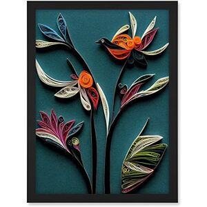 Wee Blue Coo Modern Paper Quilling Bird on Exotic Flower Plant Leaves Blue Orange Teal Artwork Framed A3 Wall Art Print Wee Blue Coo Modern Paper Quilling Bird on Exotic Flower Plant Leaves Blue Orange Teal Artwork Framed A3 Wall Art Print