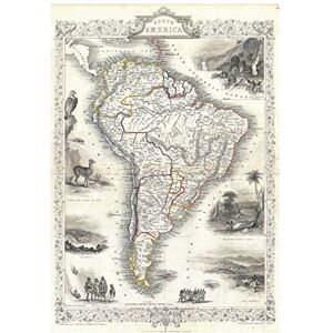 Wee Blue Coo Map 1850 Tallis South America Framed Art Print Picture F12X009 Wee Blue Coo Map 1850 Tallis South America Framed Art Print Picture F12X009