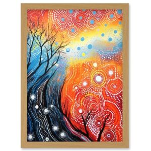 Artery8 Contemporary Aboriginal Artwork in Blue and Orange Vibrant Abstract Forest Trees and Stars Artwork Framed Wall Art Print A4 Artery8 Contemporary Aboriginal Artwork in Blue and Orange Vibrant Abstract Forest Trees and Stars Artwork Framed Wall Art Print A4
