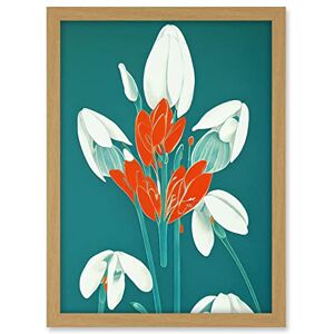 Wee Blue Coo Abstract Snowdrops Red Flowers on Teal Retro Mid Century Style Artwork Framed A3 Wall Art Print Wee Blue Coo Abstract Snowdrops Red Flowers on Teal Retro Mid Century Style Artwork Framed A3 Wall Art Print