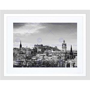 Wee Blue Coo Photo Cityscape Edinburgh Castle Rooftops Black White Framed Wall Art Print Wee Blue Coo Photo Cityscape Edinburgh Castle Rooftops Black White Framed Wall Art Print