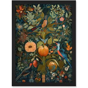 Artery8 Birds on Blooming Peach Tree in Modern Folk Art Artwork Framed A3 Wall Art Print Artery8 Birds on Blooming Peach Tree in Modern Folk Art Artwork Framed A3 Wall Art Print