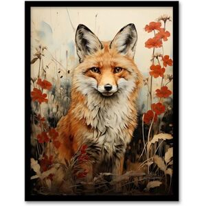 Artery8 Red Fox with Wildflowers Watercolour Painting Amber Cream Grey Woodland Creature in Autumn Field Floral Animal Portrait Artwork Framed Wall Art Print A4 Artery8 Red Fox with Wildflowers Watercolour Painting Amber Cream Grey Woodland Creature in Autumn Field Floral Animal Portrait Artwork Framed Wall Art Print A4