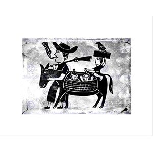 Wee Blue Coo Weird Transport Donkey Family Black White Grunge Wall Art Print Wee Blue Coo Weird Transport Donkey Family Black White Grunge Wall Art Print